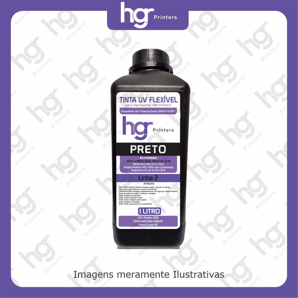 Linha 2 Preto Tinta UV HGR 1 litro flexível Linha 2 TX800 / I3200 - Imagem 1
