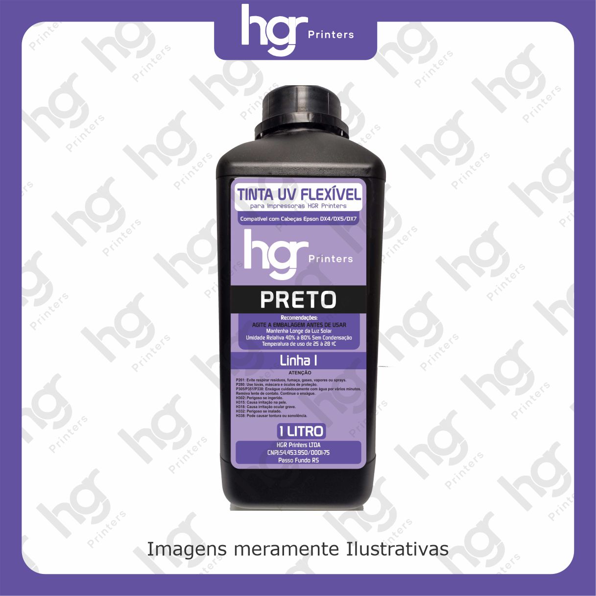 linha 1 Preto Tinta UV HGR 1 litro flexível Linha 1 para L1800 - Imagem 1